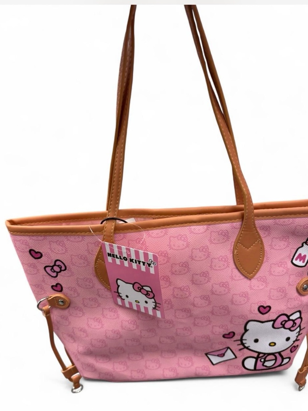 Hello Kitty Pink Tote with Brown Trim and Straps